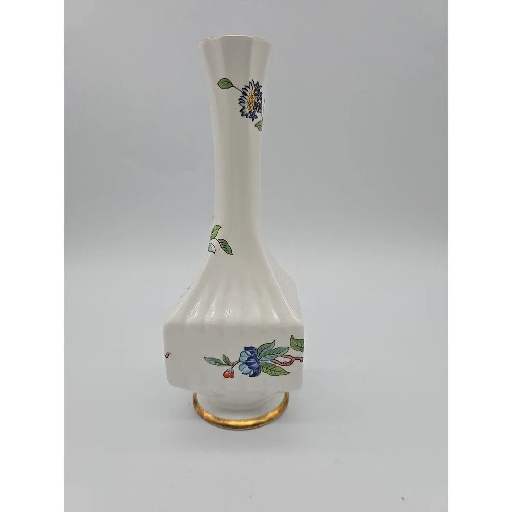 Aynsley Fine Bone China Pembroke Bud Vase England Bird Floral Transferware